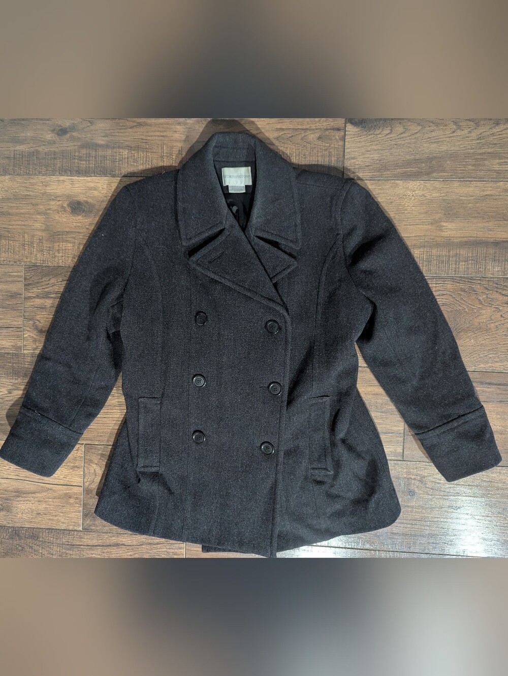 Worthington Charcoal Gray Wool Pea Coat Winter Classic Double Breasted Button XL